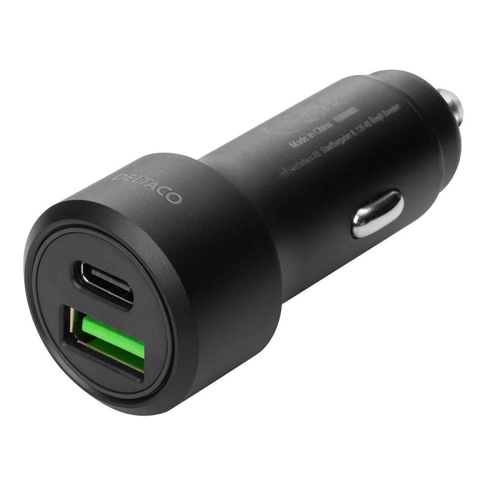 Caricabatteria Da Auto Usb Deltaco, 1x Usb-c, Pd 18 W, 1x Usb-a, 18 W, 36 W, Metallo - Foto 1