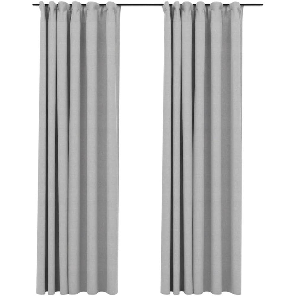 Tende Oscuranti con Ganci Effetto Lino 2 pz Grigie 140x245 cm - Foto 1