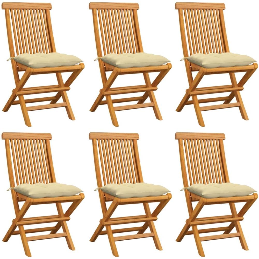 Sedie da Giardino con Cuscini Crema 6 pz in Massello di Teak - Foto 1
