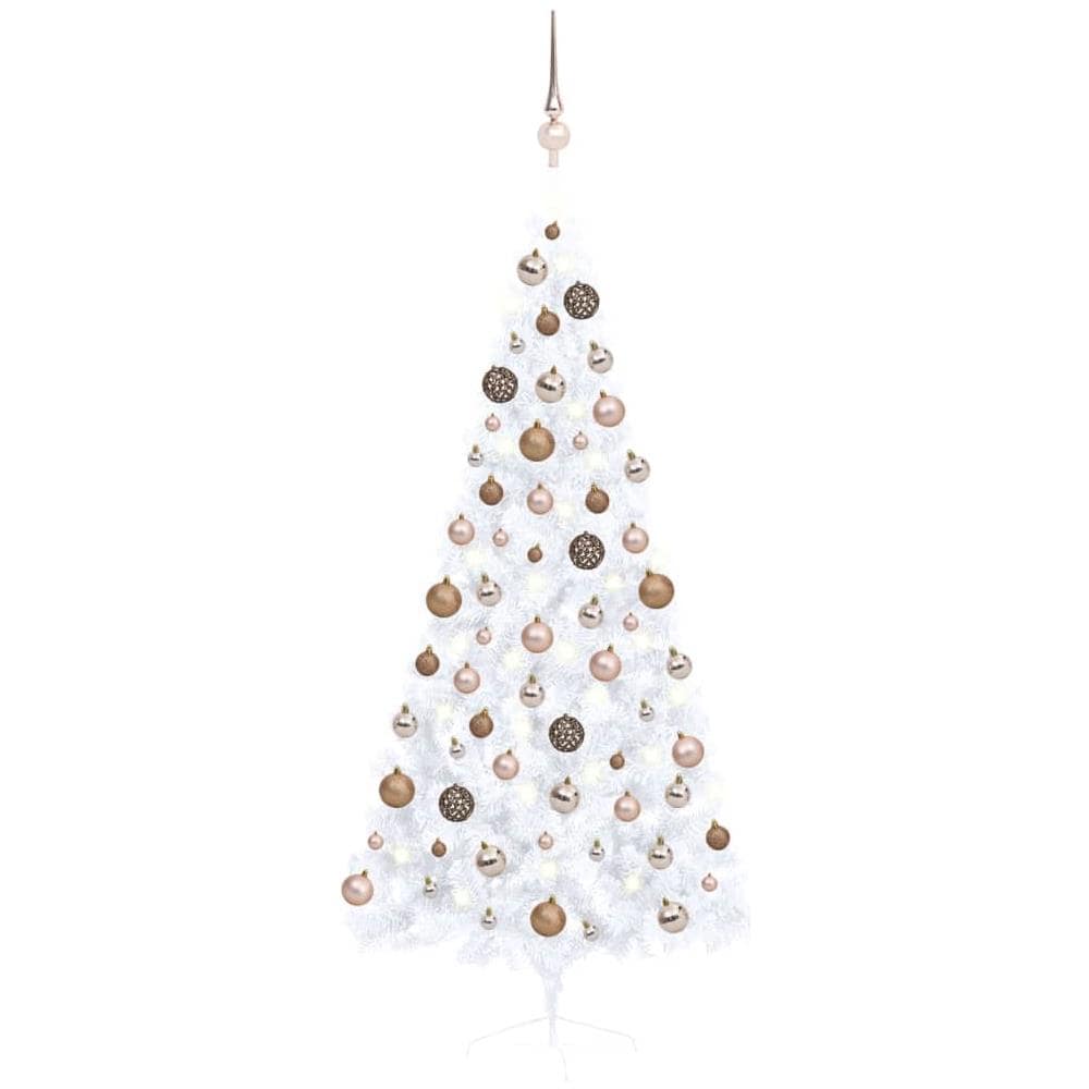 Set Albero Natale Artificiale a Metà LED Palline Bianco 180 cm - Foto 1