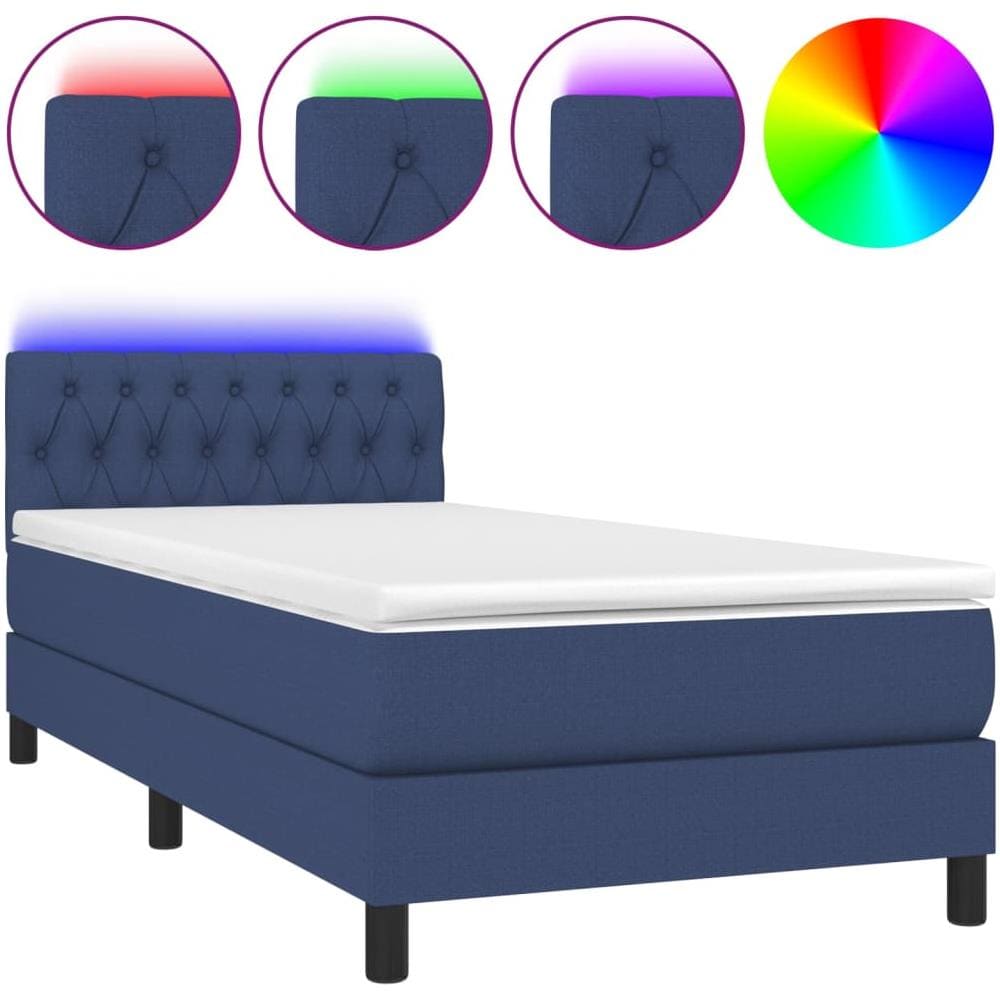 Letto A Molle Con Materasso E Led Blu 90x190 Cm In Tessuto - Foto 2