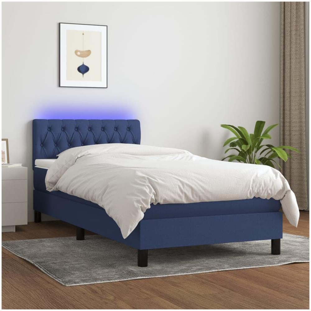 Letto A Molle Con Materasso E Led Blu 90x190 Cm In Tessuto - Foto 1
