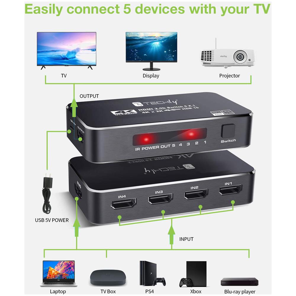 Switch Hdmi 2.0b 5in 1out 4k Hdr Hdcp2.2 Con Telecomando - Foto 2