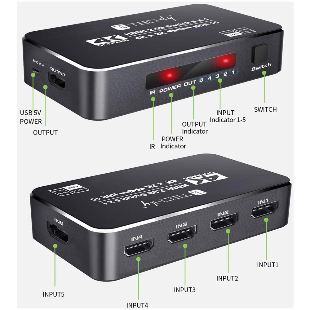 Switch Hdmi 2.0b 5in 1out 4k Hdr Hdcp2.2 Con Telecomando - Foto 3