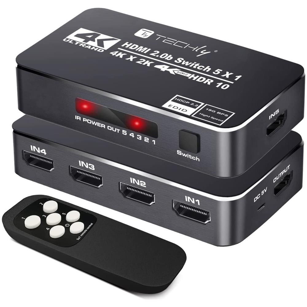 TECHLY Switch Hdmi 5in 1out 4k Hdr Con Telecomando