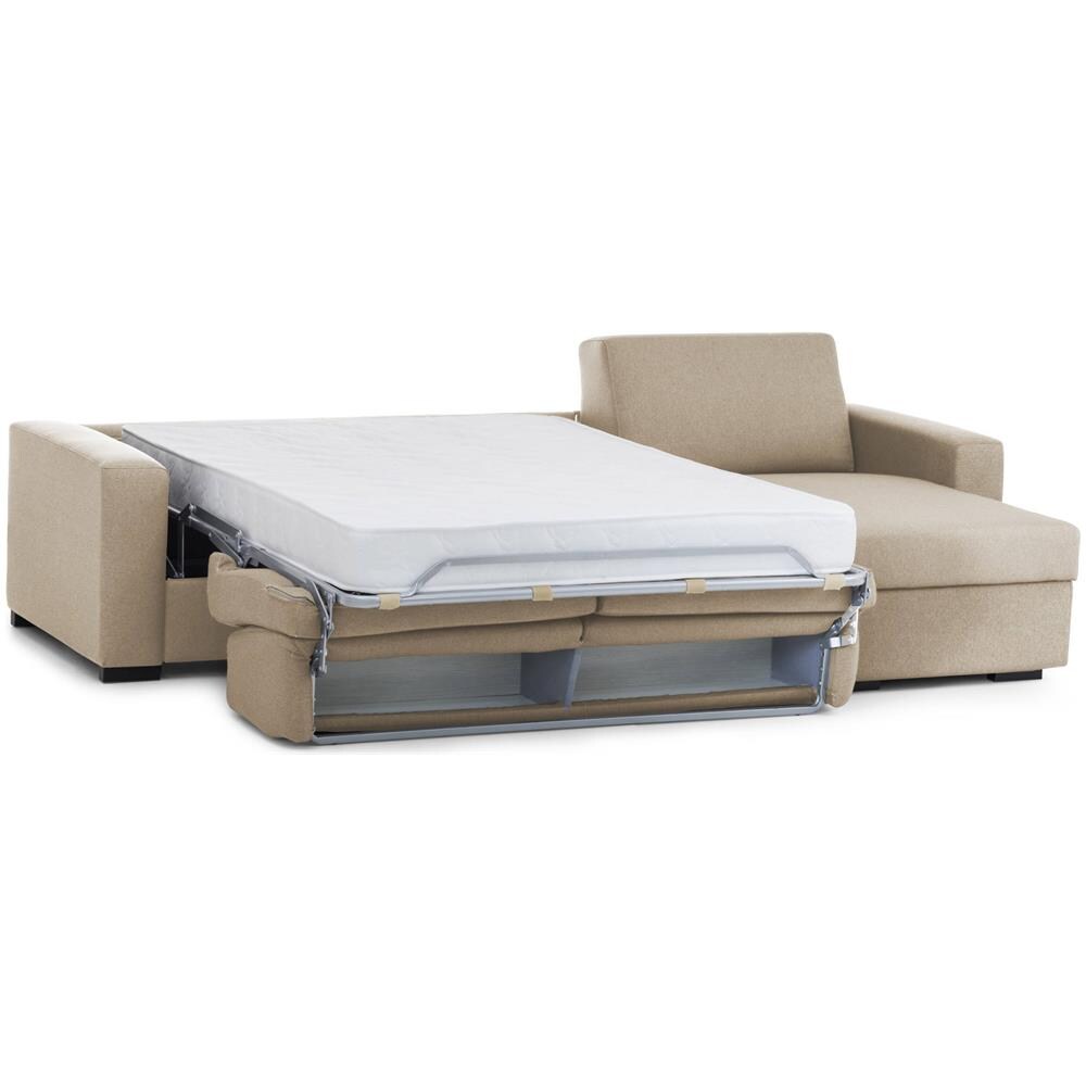 Divano Letto Alisea, Divano Ad Angolo, 100% Made In Italy, Sofà Con Apertura Girevole, Con Penisola Contenitore Reversibile, Con Braccioli Slim, Cm 260x95h90, Beige - Foto 4