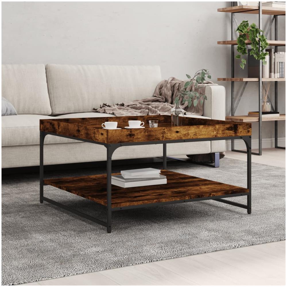 Tavolino Rovere Fumo 80x80x45 Cm In Legno Multistrato E Ferro - Foto 1