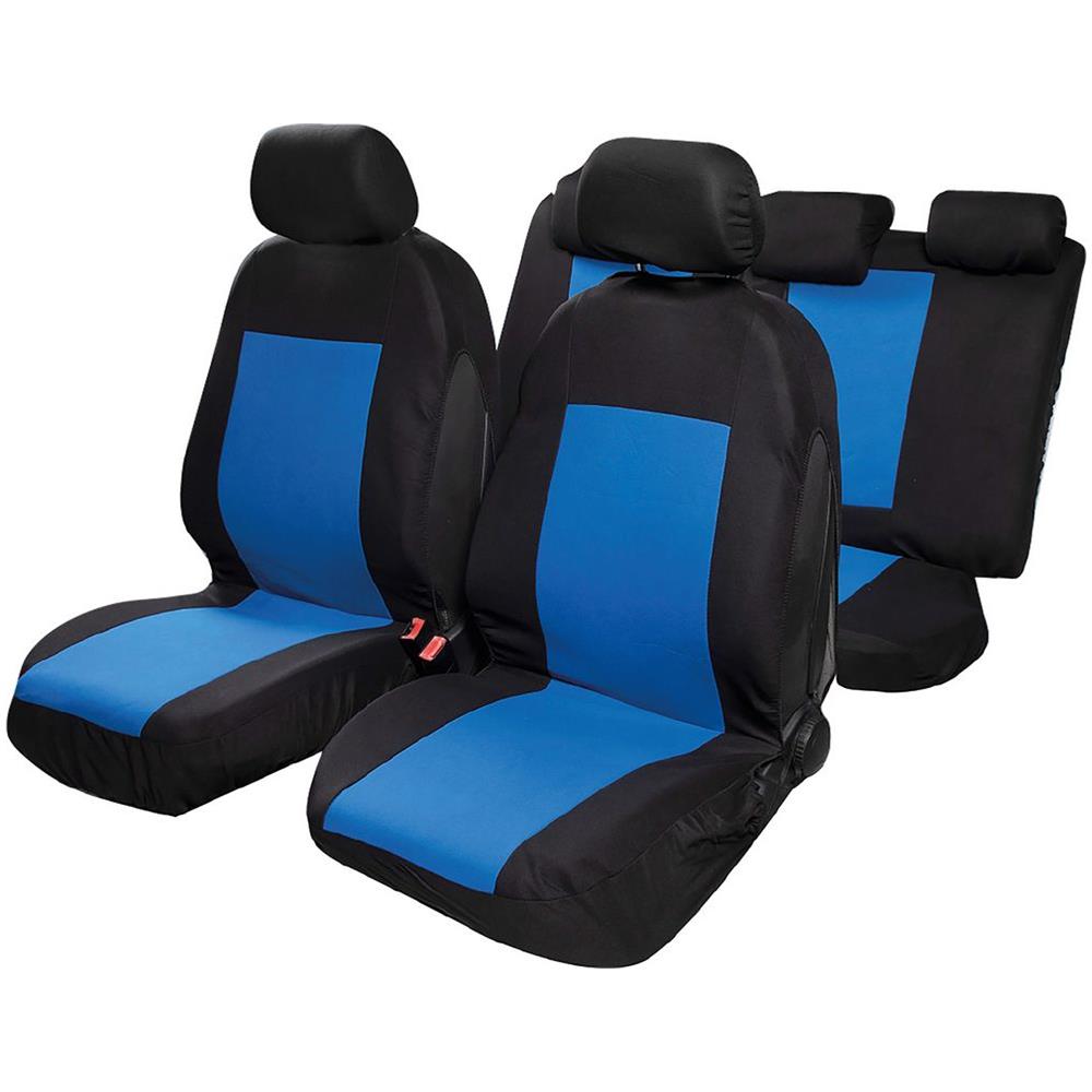Set Completo Coprisedili Saturn Auto Universale Airbag Poggiatesta Poliestere Protezione Comoditã  Nero Blu - Foto 1