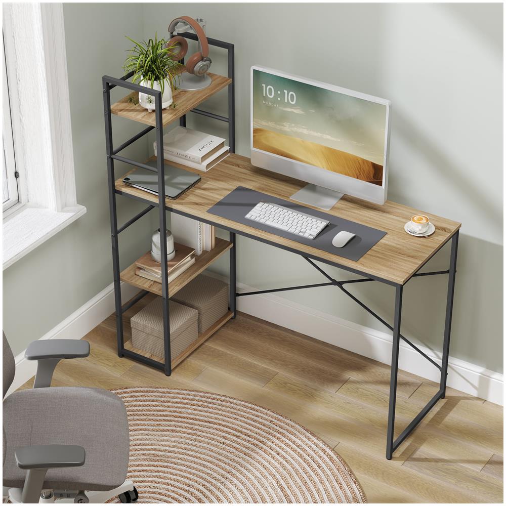Scrivania per computer con ripiano, rovere Sonoma /nero - Foto 2