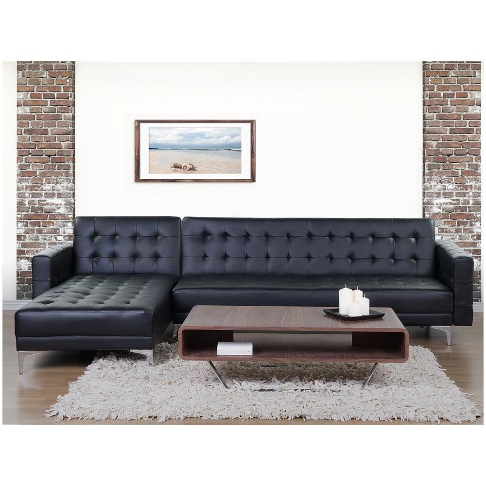 Divano Letto Angolare In Pelle Sintetica Nera Versione Destra Aberdeen - Foto 2