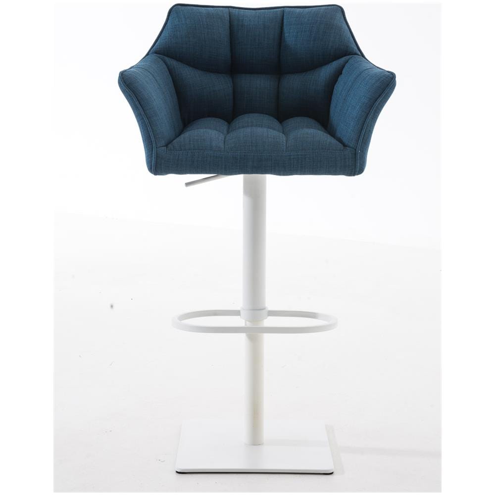 Sgabello Alto Bar Damaso I Sgabello Design Cucina Trapuntato in Tessuto con Braccioli E Schienale Imbottiti l Sedia Sgabello Bar Pub con Poggiapiedi Blu Bianco - Foto 2