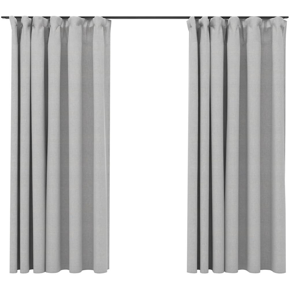 Tende Oscuranti con Ganci Effetto Lino 2 pz Grigie 140x175 cm - Foto 1