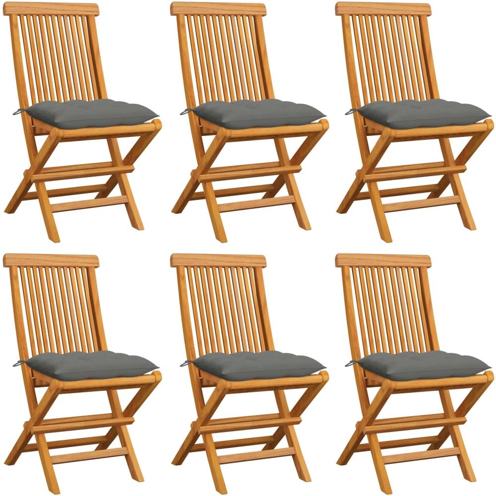Sedie da Giardino con Cuscini Grigi 6 pz in Massello di Teak - Foto 1