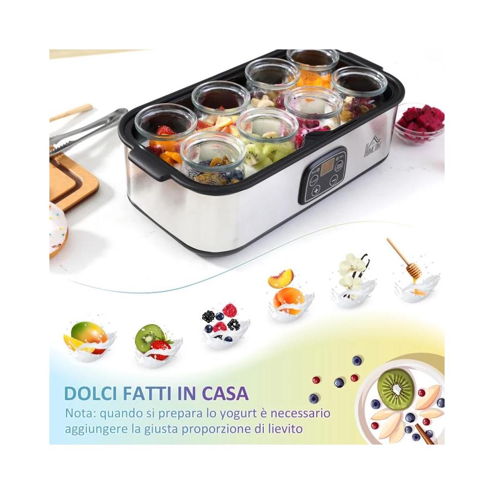 Yogurtiera Elettrica Potenza 30 Watt con 8 Vasetti Inclusi Temperatura Regolabile Dimensioni 36x18.8x14 cm Colore Argento - Foto 8