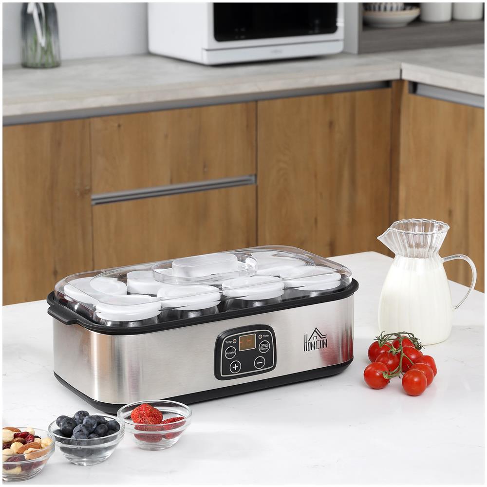 Yogurtiera Elettrica Potenza 30 Watt con 8 Vasetti Inclusi Temperatura Regolabile Dimensioni 36x18.8x14 cm Colore Argento - Foto 2