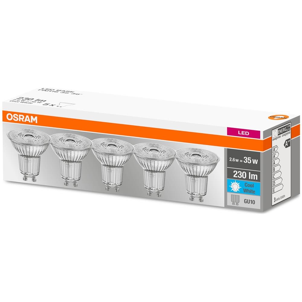 Led-lampada Con Riflettore - Gu10 - Bianco Freddo - 4000 K - 2,60 W - 35w Equivalenti - Led Base Par16 - Confezione Da 5 - Foto 1
