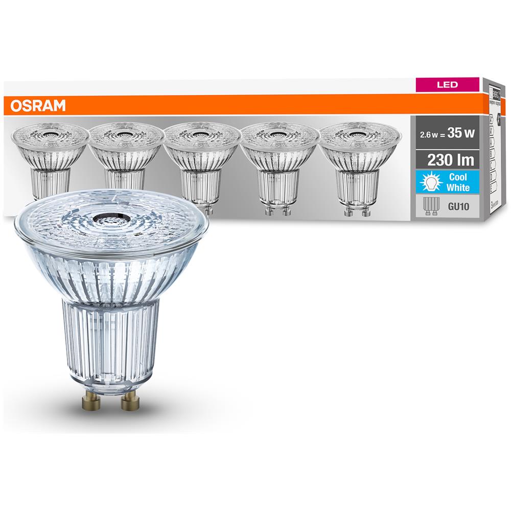 Led-lampada Con Riflettore - Gu10 - Bianco Freddo - 4000 K - 2,60 W - 35w Equivalenti - Led Base Par16 - Confezione Da 5 - Foto 2