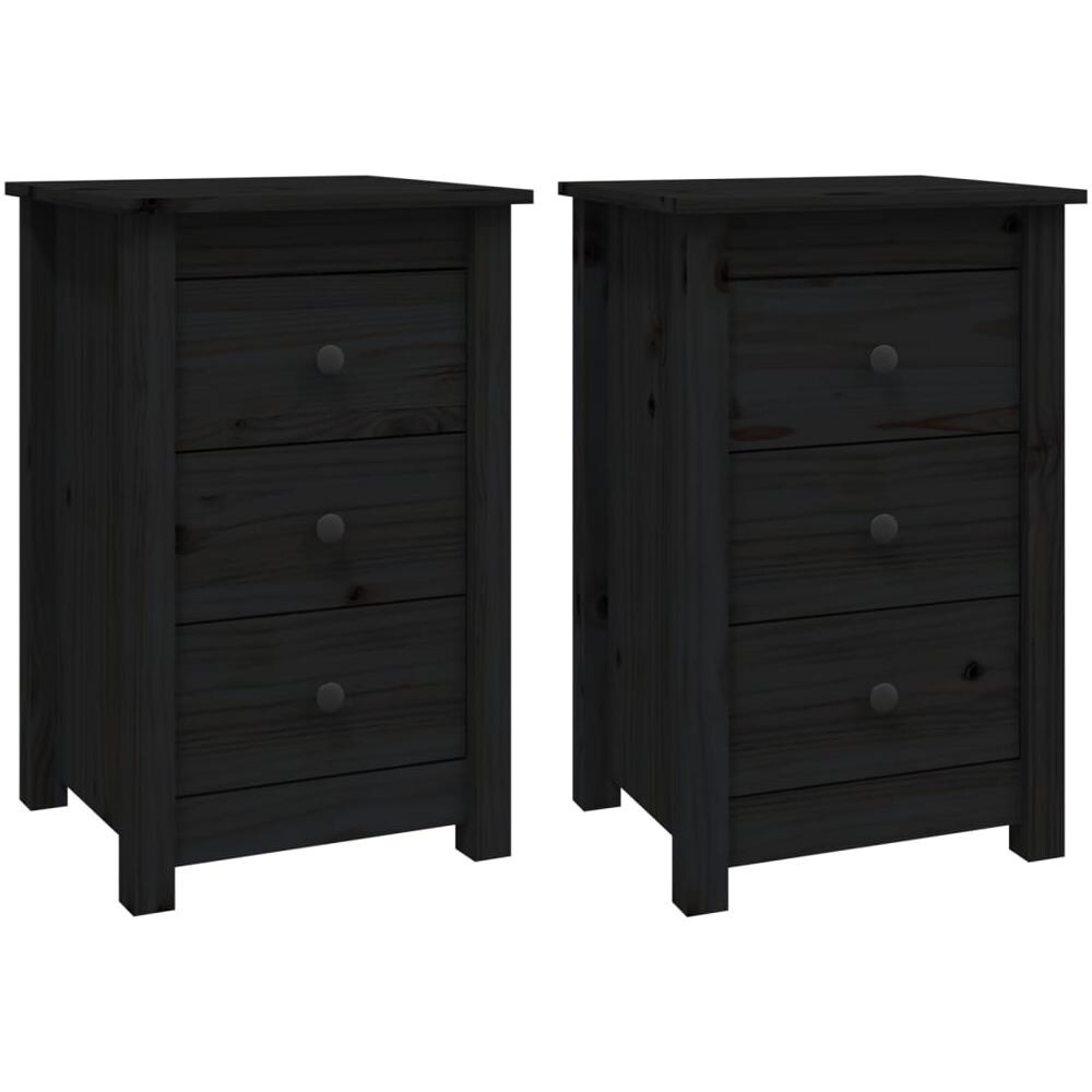 Comodini 2 Pz Nera 40x35x61,5 Cm In Legno Massello Di Pino - Foto 1
