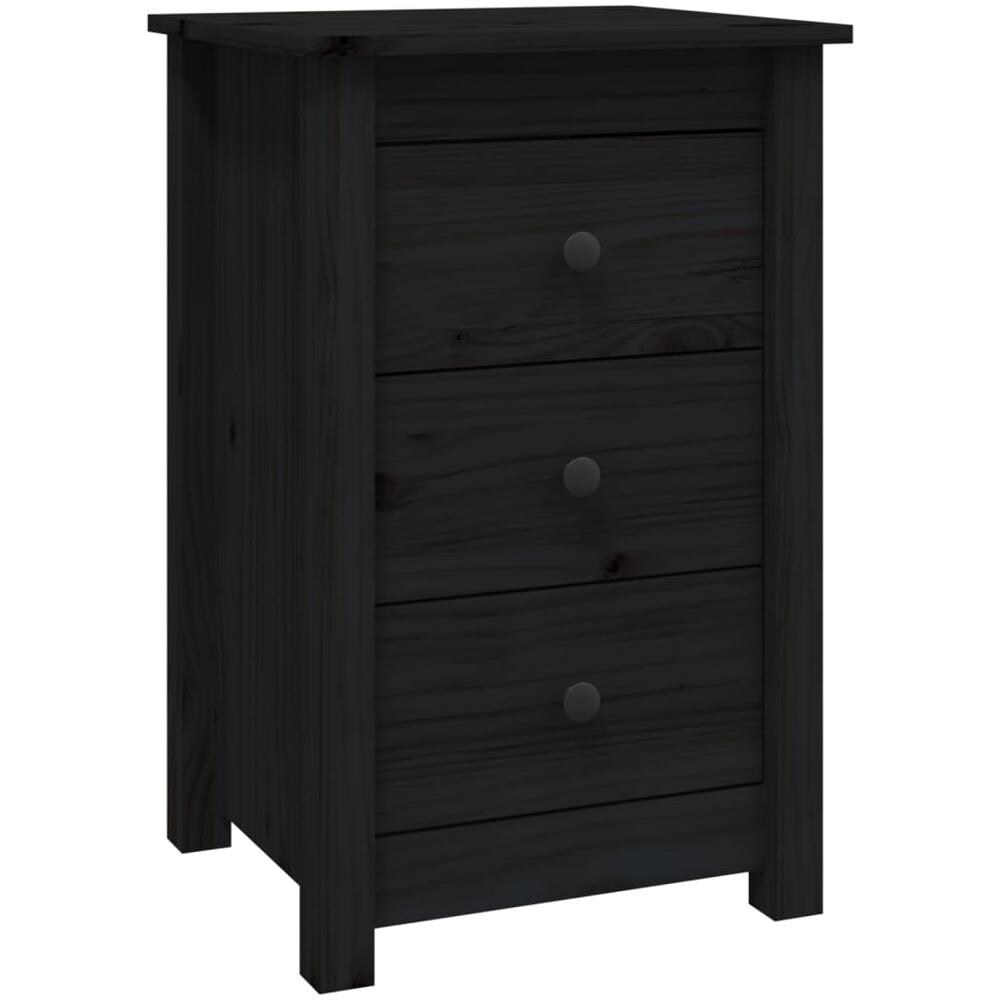 Comodini 2 Pz Nera 40x35x61,5 Cm In Legno Massello Di Pino - Foto 2