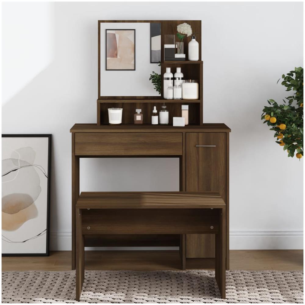 Toeletta Con Specchio Rovere Marrone 86,5x35x136 Cm - Foto 1