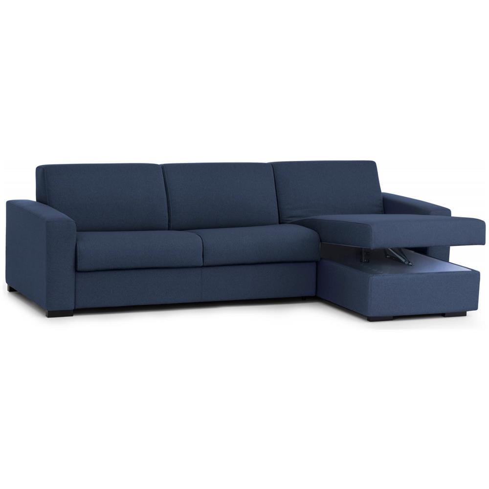 Divano Letto Alicya, Divano Ad Angolo, 100% Made In Italy, Sofà Con Apertura Girevole, Con Penisola Contenitore Reversibile, Con Braccioli Standard, Cm 280x95h90, Blu - Foto 4