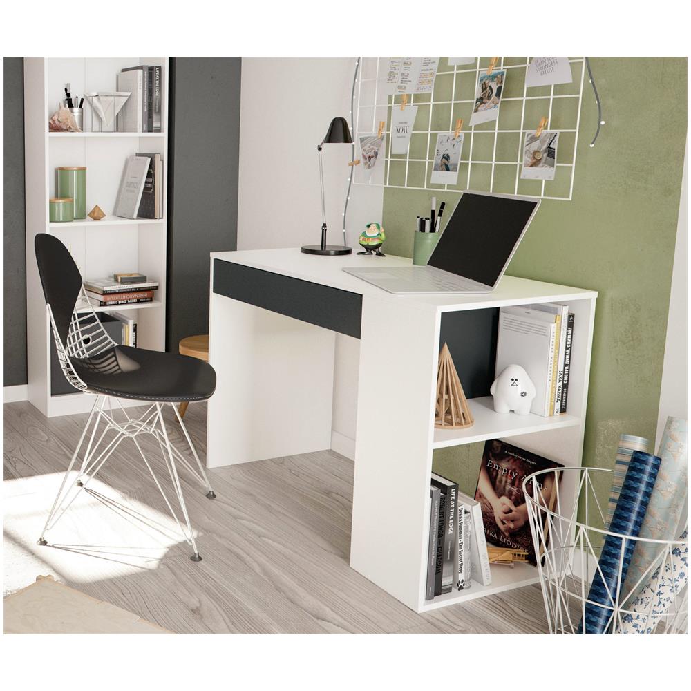 Scrivania Boise, Scrittoio Multifunzione Reversibile Con Cassetto, Tavolo Da Studio O Ufficio Porta Pc, 101x50h73 Cm, Bianco E Antracite - Foto 1