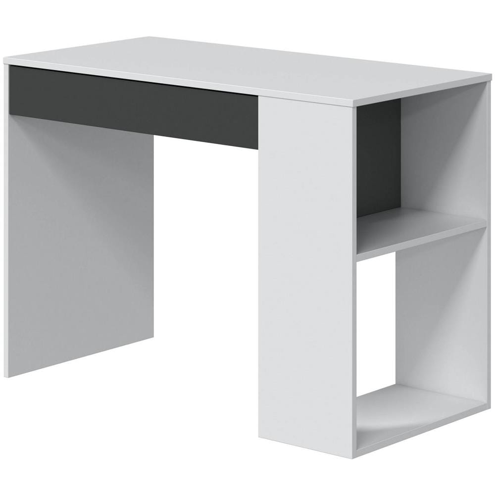 Scrivania Boise, Scrittoio Multifunzione Reversibile Con Cassetto, Tavolo Da Studio O Ufficio Porta Pc, 101x50h73 Cm, Bianco E Antracite - Foto 2
