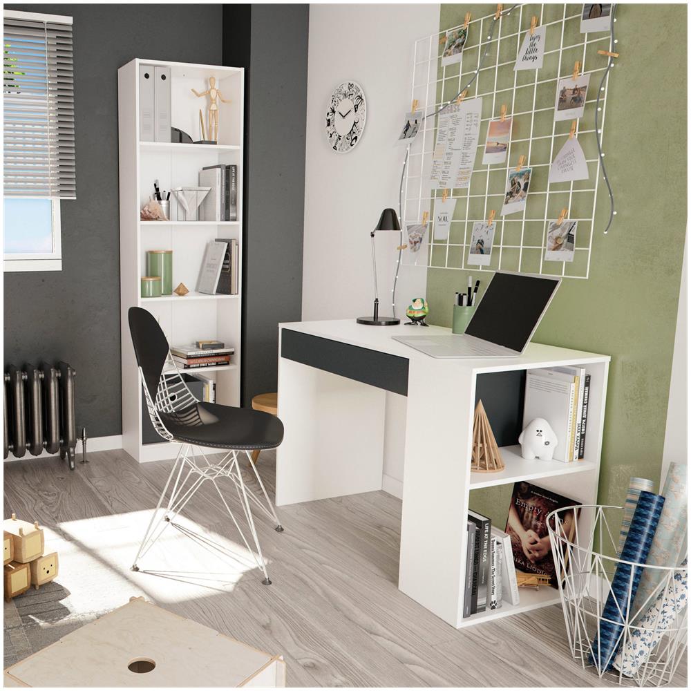 Scrivania Boise, Scrittoio Multifunzione Reversibile Con Cassetto, Tavolo Da Studio O Ufficio Porta Pc, 101x50h73 Cm, Bianco E Antracite - Foto 4