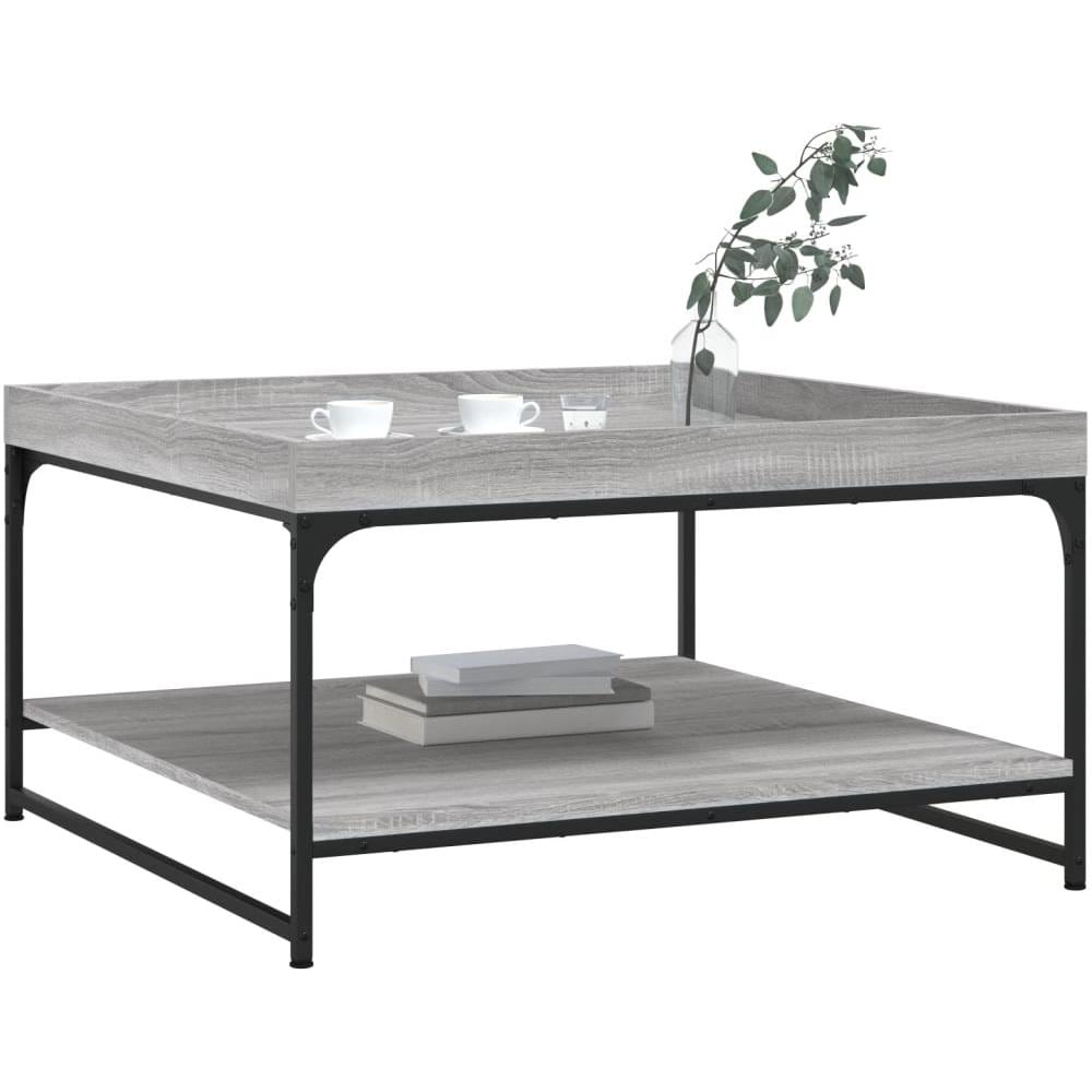 Tavolino Grigio Sonoma 80x80x45 Cm In Legno Multistrato E Ferro - Foto 3