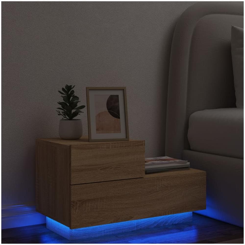 Comodino Con Luci Led Rovere Sonoma 70x36x40,5 Cm - Foto 1
