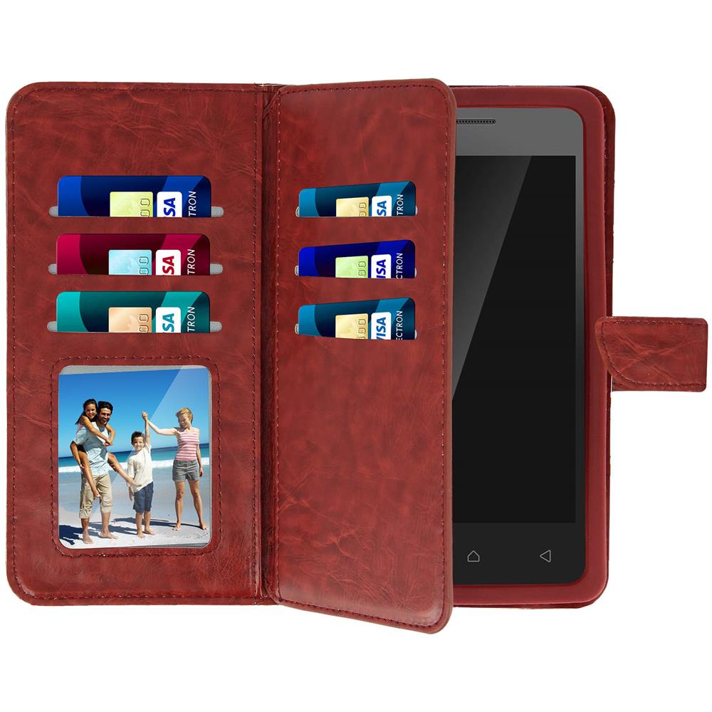 Custodia A Libro Universale Smartphone 6 Portacarte Marrone Taglia M - Foto 1