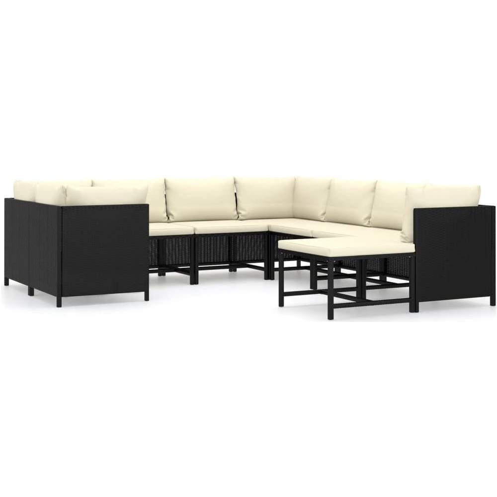 Set Divani Da Giardino 9 Pz Con Cuscini In Polyrattan Nero - Foto 1