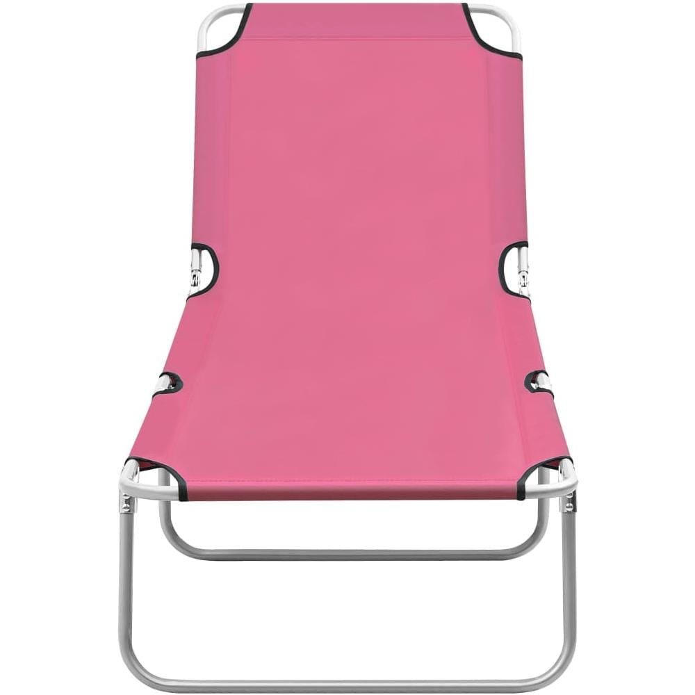 Lettino Prendisole Pieghevole in Acciaio e Tessuto Rosa - Foto 2