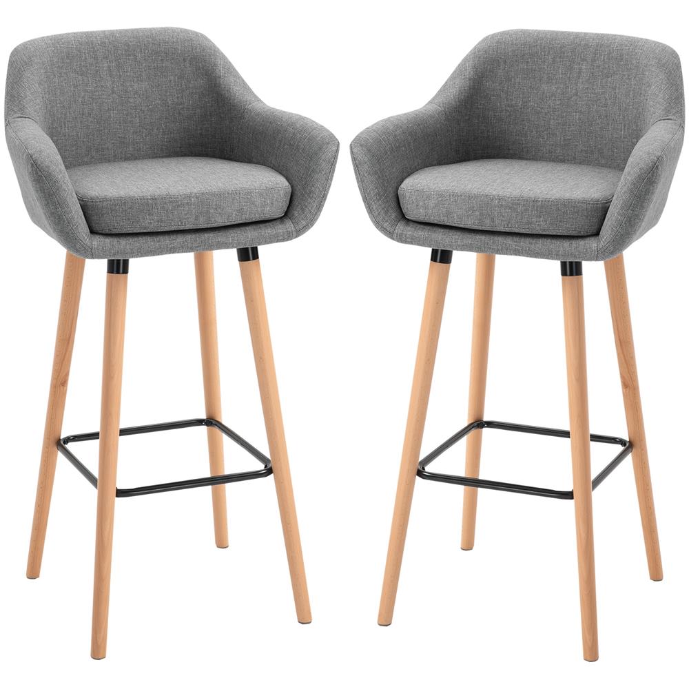 Set Di 2 Sgabelli Da Bar Moderni Con Cuscino, Gambe In Legno E Rivestimento In Tessuto, 55x48x100cm Grigio - Foto 1