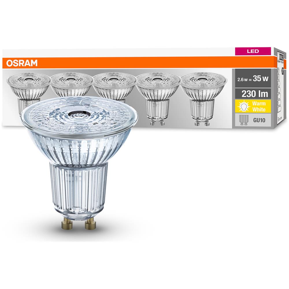 Led-lampada Con Riflettore - Gu10 - Bianco Caldo - 2700 K - 2,60 W - 35w Equivalenti - Led Base Par16 - Confezione Da 5 - Foto 2