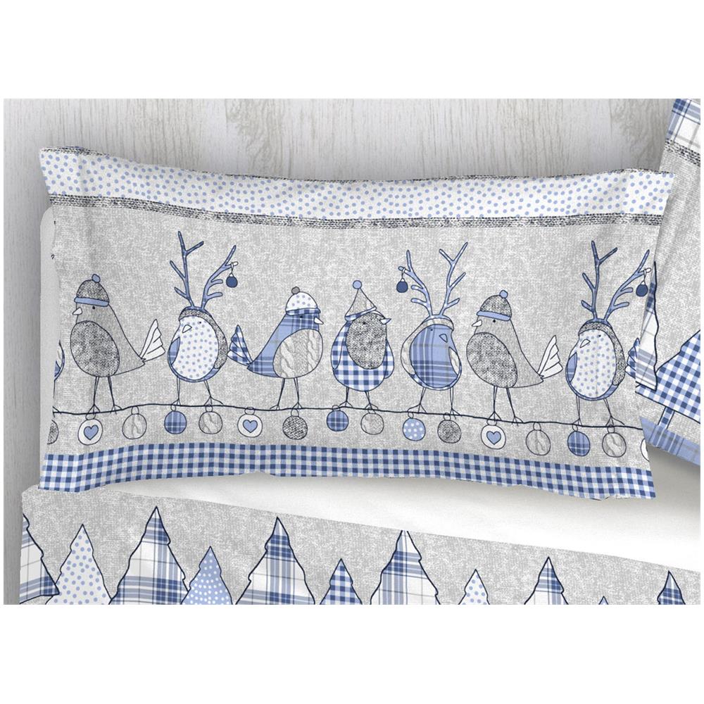 Completo Lenzuola In Cotone Flanella Disegni Natalizi Invernali Renne Cuori Ob Matrimoniale Oliver Azzurro - Foto 2