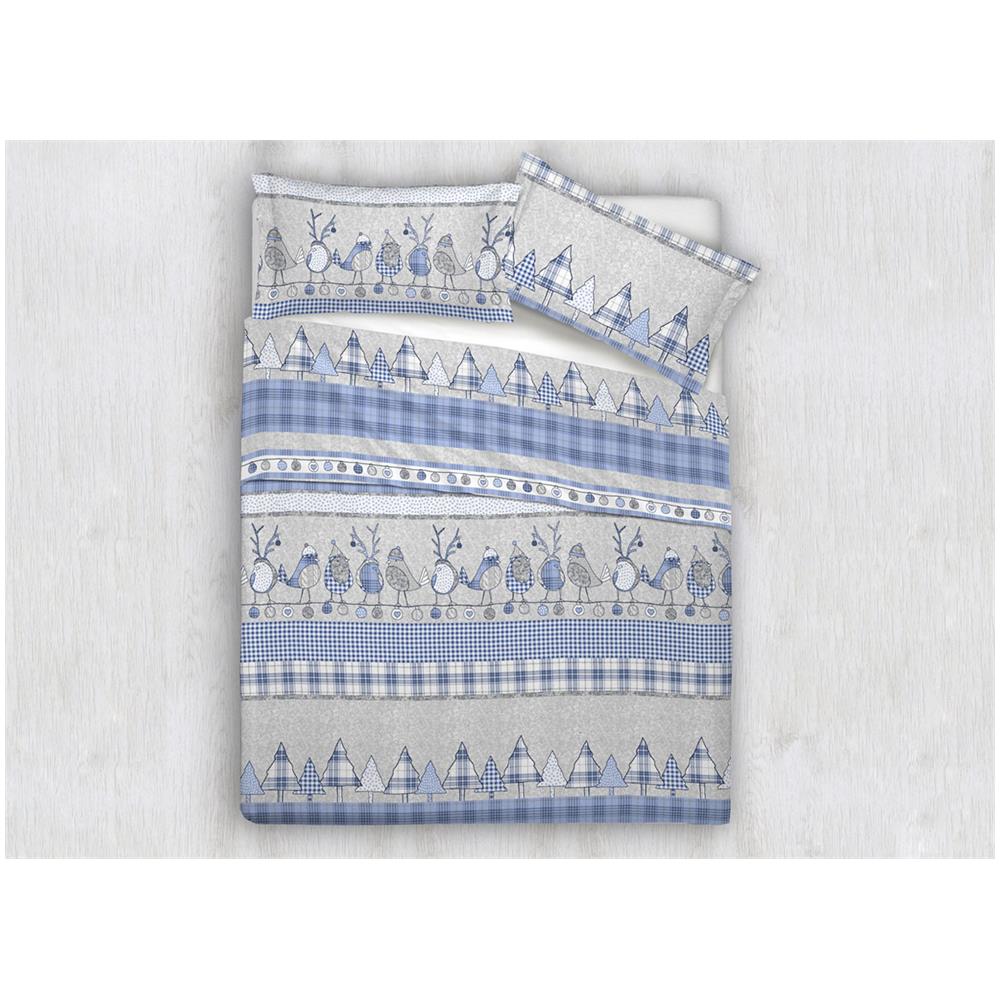 Completo Lenzuola In Cotone Flanella Disegni Natalizi Invernali Renne Cuori Ob Matrimoniale Oliver Azzurro - Foto 1