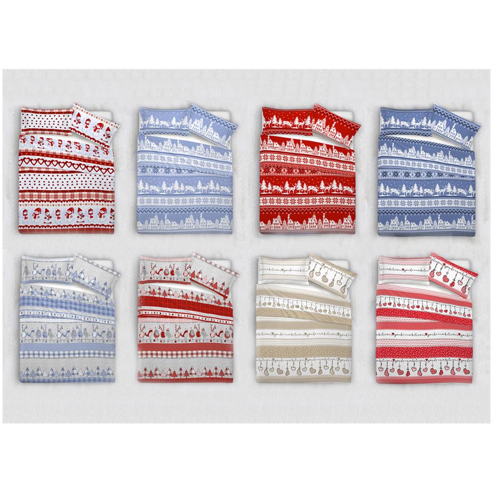 Completo Lenzuola In Cotone Flanella Disegni Natalizi Invernali Renne Cuori Ob Matrimoniale Oliver Azzurro - Foto 7