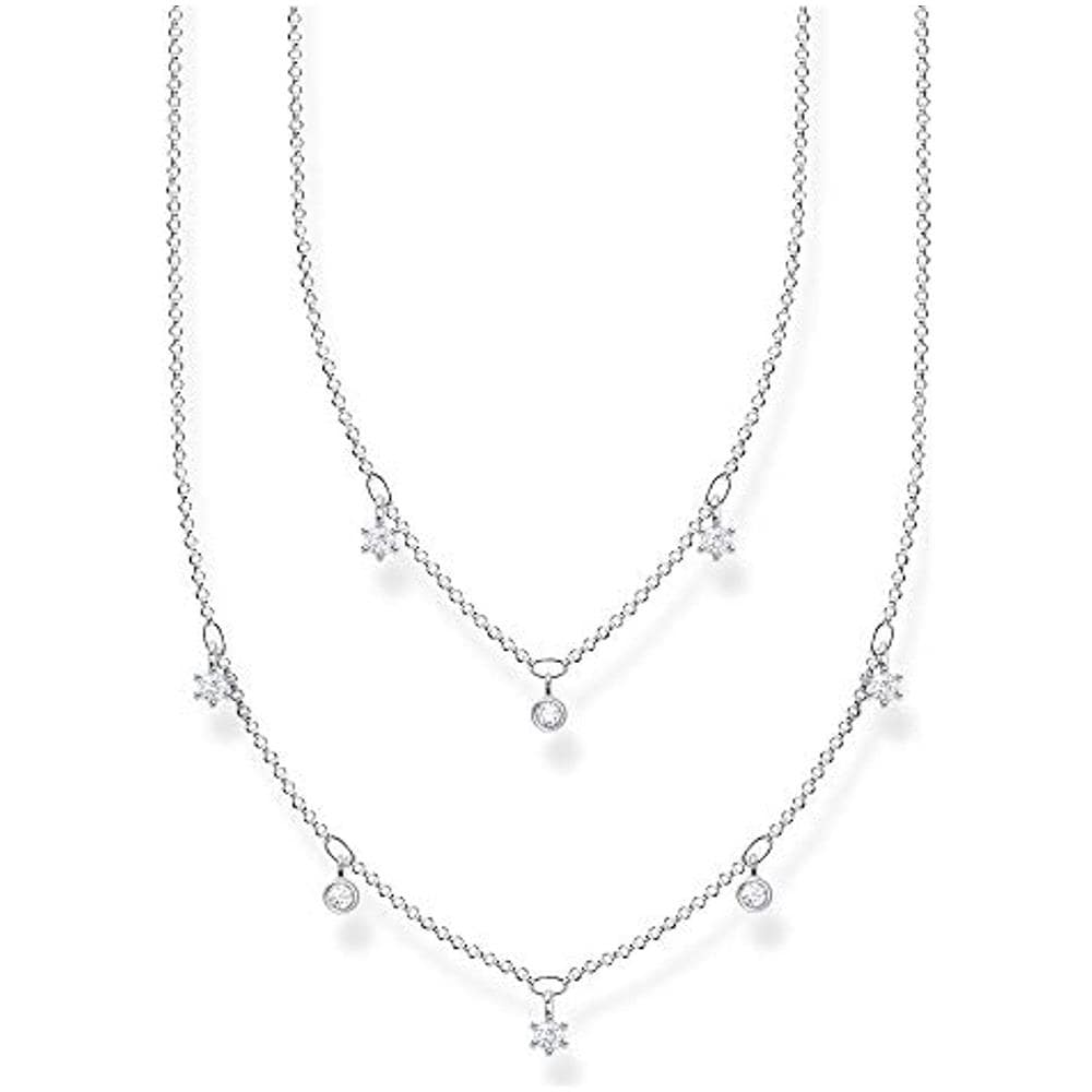, Collana Doppia Da Donna In Argento Sterling 925, Con Pietre Bianche, Lunghezza 40-45 Cm (1)  - Foto 1