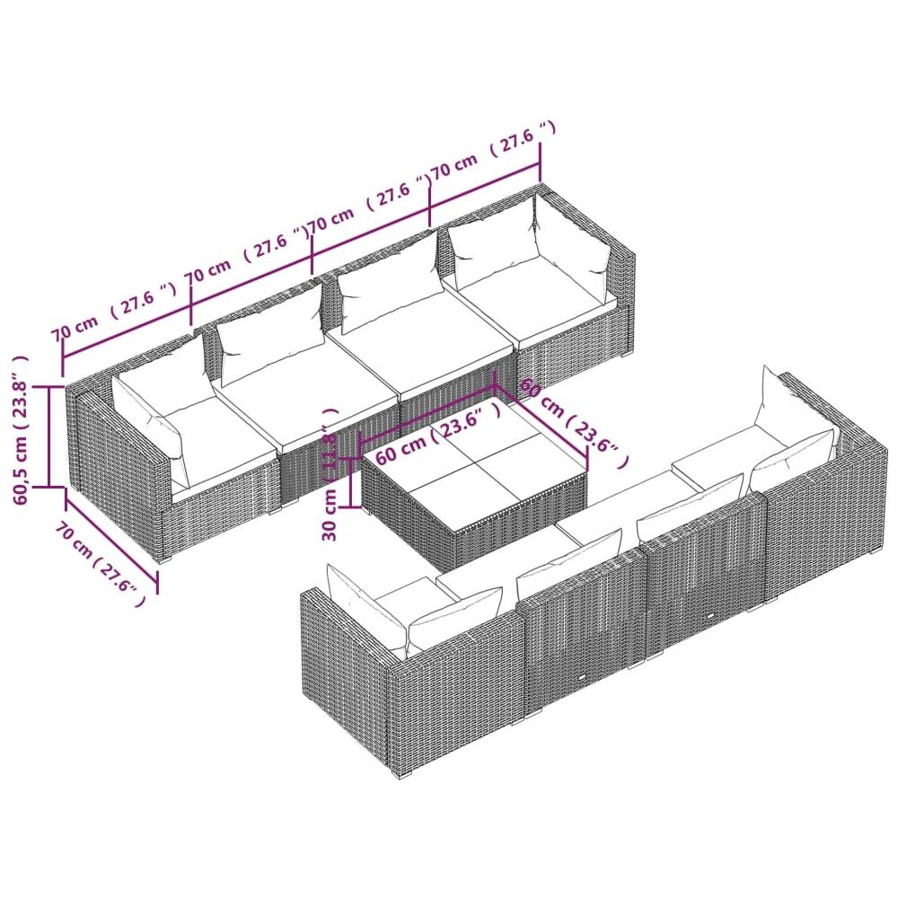 Set Divani Da Giardino 9 Pz Con Cuscini In Polyrattan Marrone - Foto 2