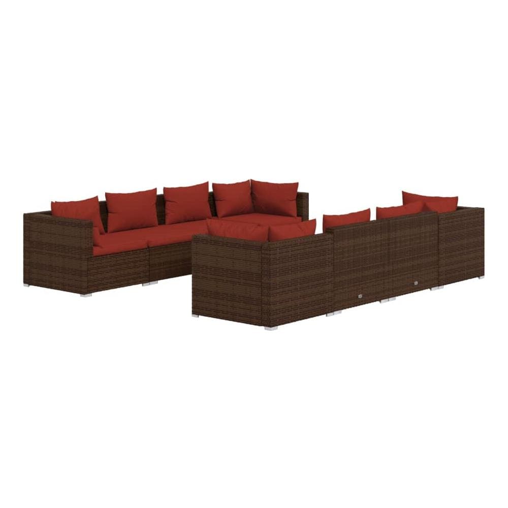 Set Divani Da Giardino 9 Pz Con Cuscini In Polyrattan Marrone - Foto 1