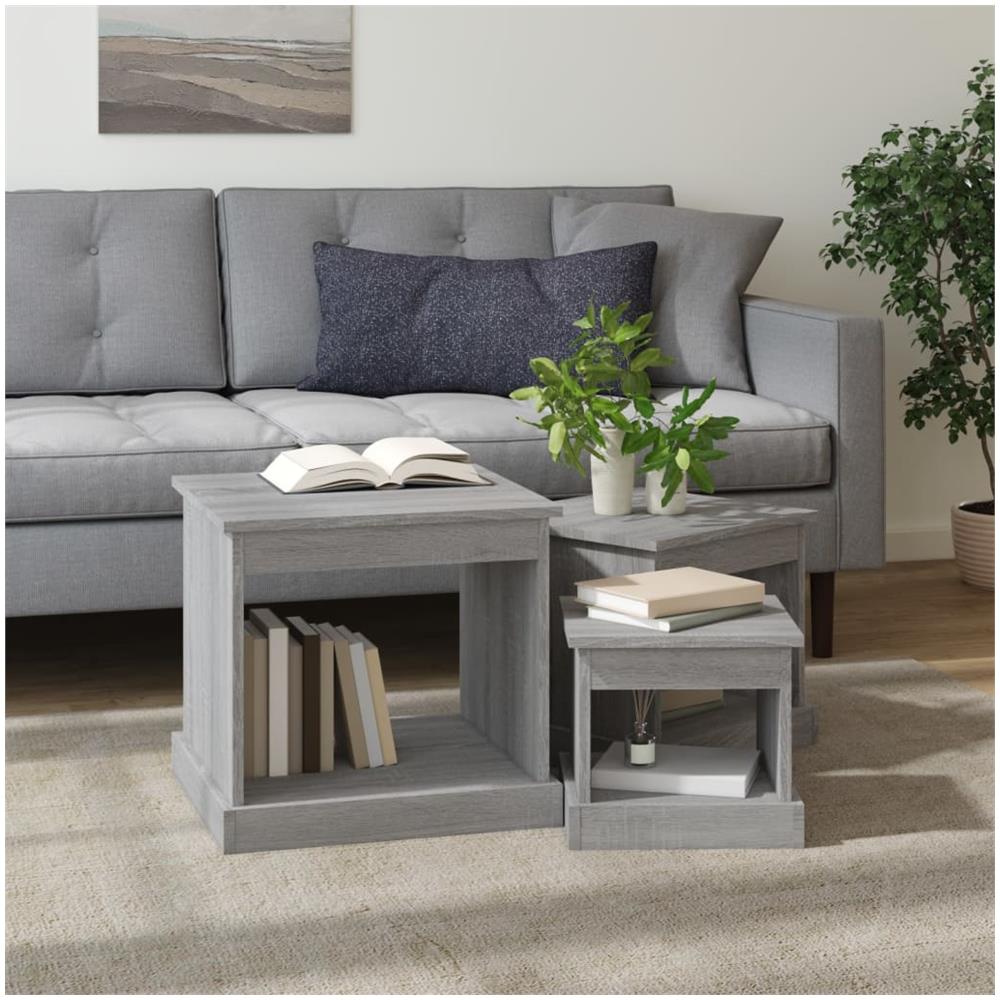 Tavolini Impilabili 3 Pz Grigio Sonoma In Legno Multistrato - Foto 2