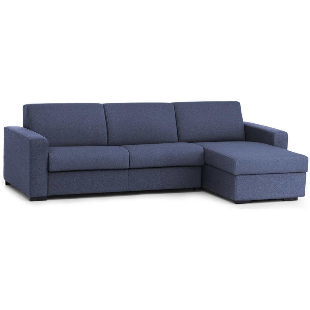 Divano Letto Alisea, Divano Ad Angolo, 100% Made In Italy, Sofà Con Apertura Girevole, Con Penisola Contenitore Reversibile, Con Braccioli Slim, Cm 260x95h90, Blu - Foto 2