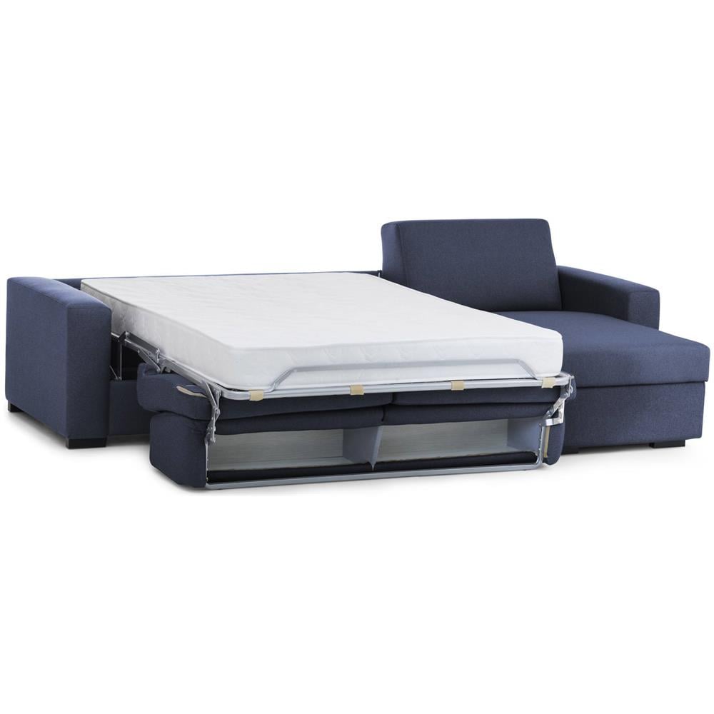 Divano Letto Alisea, Divano Ad Angolo, 100% Made In Italy, Sofà Con Apertura Girevole, Con Penisola Contenitore Reversibile, Con Braccioli Slim, Cm 260x95h90, Blu - Foto 4