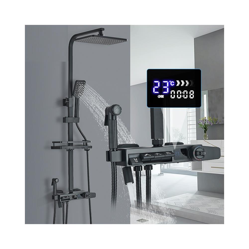 Colonna doccia, Blackswan, tipo M246, modello nero opaco, 4 vie, termostato, display LCD, doccia a pressione e bocca mobile nascosta, dimensioni 30 x 20 cm - Foto 4