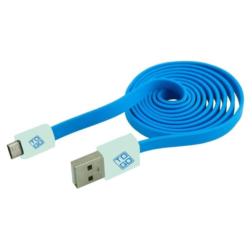 ICOC MUSB-FLC - Cavo Flat USB AM a Micro USB M 1m Azzurro / Bianco - Foto 1