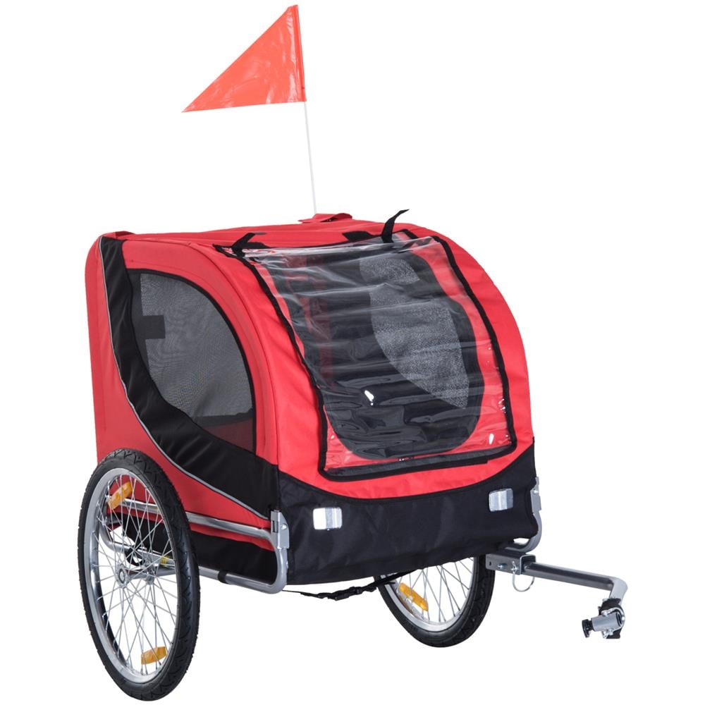 Carrellino rimorchio per cani animali domestici da bicicletta rosso e nero 130 x 90 x 110cm - Foto 1