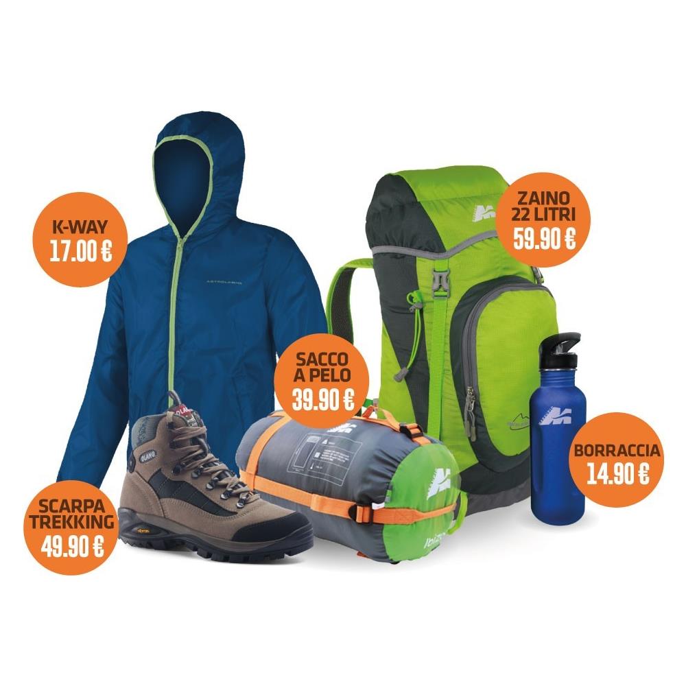 Kit Trekking Bambino (scarpe, K-way, Zaino, Sacco, Borraccia) - Colore: Blu - Foto 1
