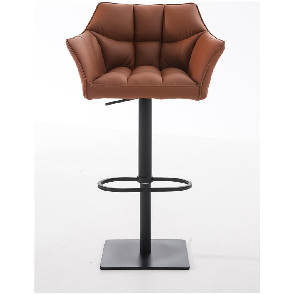 Sgabello Alto Regolabile Damaso in Similpelle I Sgabello Bancone con Braccioli E Schienale Imbottiti E Poggiapiedi, H 58-83 CM Marrone Chiaro Nero - Foto 2