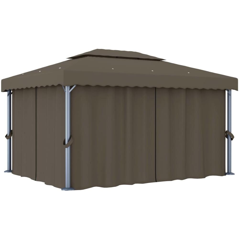 Gazebo con Tende e Stringa di Luci LED 4x3 m Grigio Talpa - Foto 2